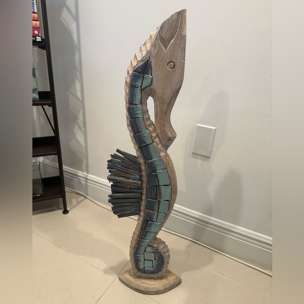 VTG Rustic Seahorse Wooden Sculpture -Extra Tall 31 1/2"